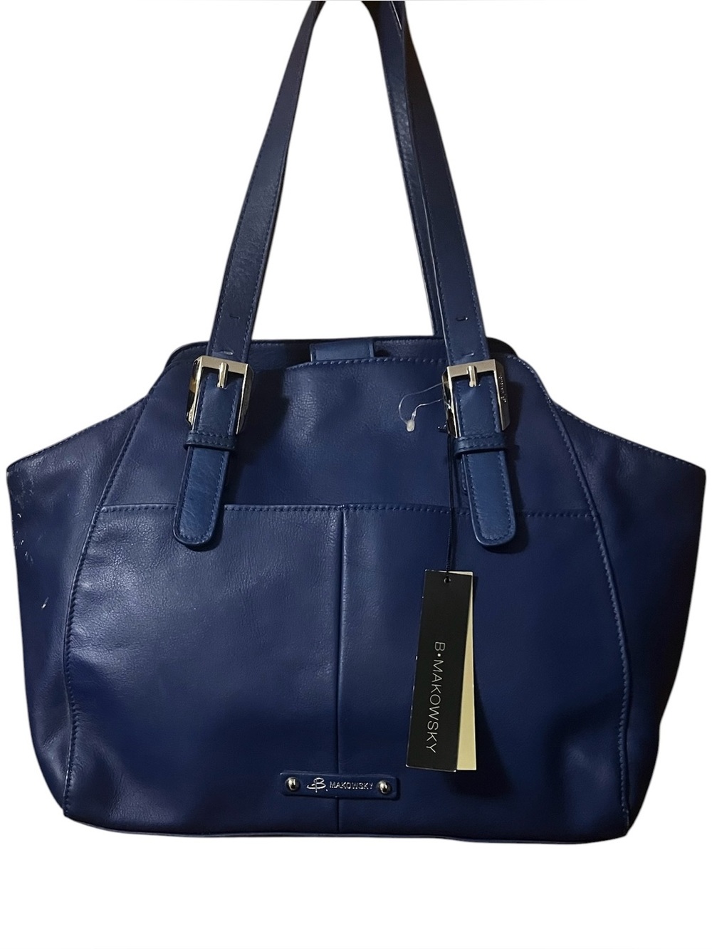 b. makowsky Navy Blue Leather Tote